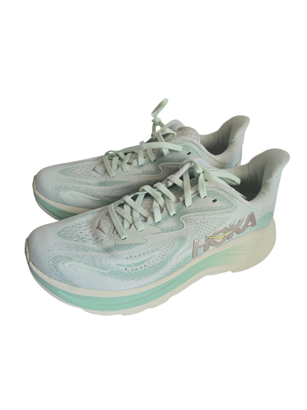 Hoka Women's Mint Green and White Running Sneakers